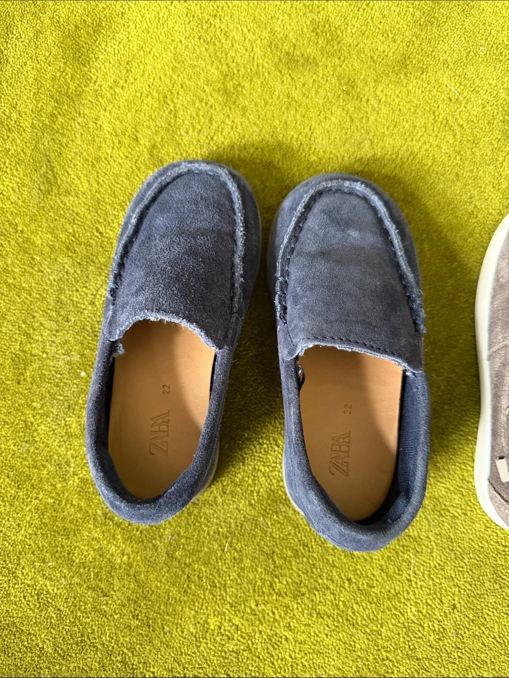 ZARA Kids Suede Slip-On Loafers in Navy and Taupe